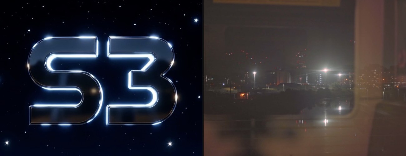 The S3 podcast logo and a night skyline shot